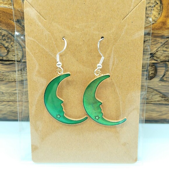 Green Celestial Moon Earrings - Picture 1 of 2